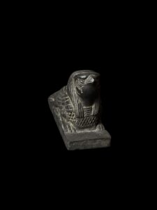 Basalt Crocodile Statue: Egyptian God Horus Falcon Head - Image 3