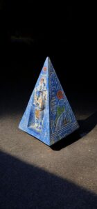 Egyptian Pyramid replica statue is made of stone and a pharaoh statuette. - Image 3