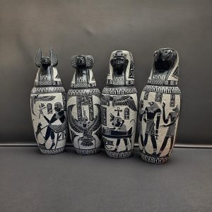 43 cm H Set of Four Egyptian canopic Jars, sons of Horus figurine. - Image 3