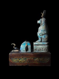 Egyptian Baboon figurine with Ibis God Thoth and Wings of Isis and Cobra Goddess. - Image 3