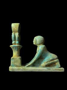 Vintage Stone Egyptian Goddess Hathor Statue with High Priest - Image 3