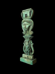 Handmade Flamestone Goddess Hathor Statuette with Bes and Cobra - Image 3