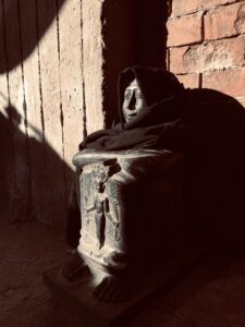 Basalt Djedher Block Statue: Egyptian Priest Holding Horus Stela Replica - Image 3