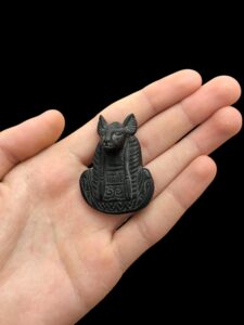 Basalt Bastet Cat Amulet, Egyptian Goddess Pendant - Image 3