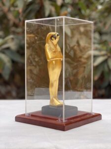 Gold Leaf Egyptian God Horus Stone Statue - Image 3