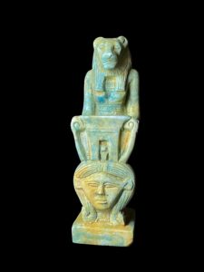 Egyptian Goddess Sekhmet Protecting Hathor Statue - Image 3