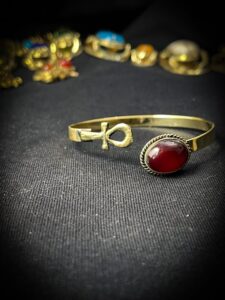 Brass Egyptian Ankh Bracelet: Key of Life, Red Stone - Image 3