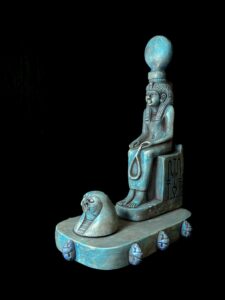 Hathor Statue with Horus Falcon Head & Scarab Beetle: Museum Replica - Image 3
