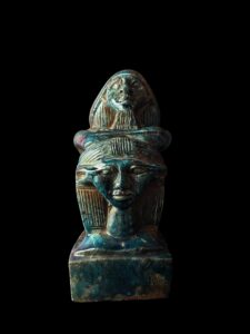 Goddess Hathor Statue with High Priest: Vintage Egyptian Stone - Image 3