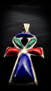 Silver Ankh Pendant with Natural Gemstones: Key of Life Amulet - Image 3