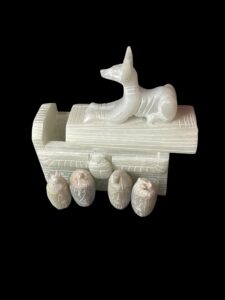 Egyptian God Anubis Box with Canopic jars figures and winged Beetle scarab - Image 3