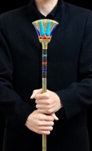 Lotus Flower Was Sceptre: Ebony, Brass, Gold, Gemstone Osiris Staff - Image 3