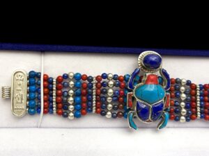 Handmade Silver Scarab Bracelet: Egyptian Gemstone Jewelry - Image 3