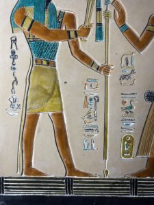 Hand Carved Egyptian Wall Relief: God Anubis and King - Image 3