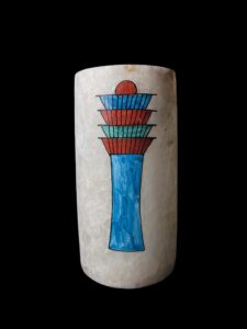 Egyptian Alabaster Vase: Osiris, Djed Pillar & Lotus Flower Decor - Image 3