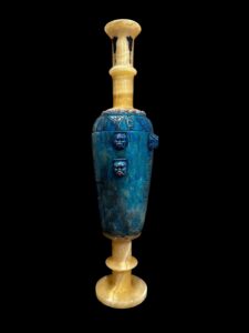 Vintage Alabaster Amphora: Egyptian Goddess Sekhmet & God Bes - Image 3