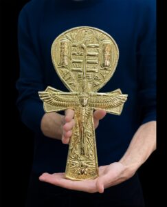 24k Gold Plated Brass Ankh Key of Life - Egyptian Osiris Staff - Image 3