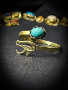 Brass Eye of Horus Bracelet with Turquoise Accent - Made in Egypt - Image 3