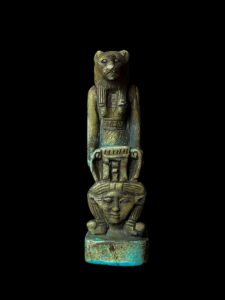 Egyptian Goddess Sekhmet Protecting Hathor Statue - Image 3