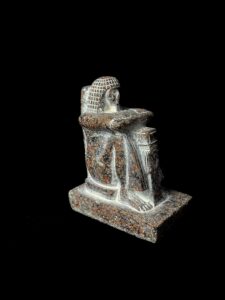 Egyptian Goddess Hathor Statue with High Priest: Vintage Stone - Image 3
