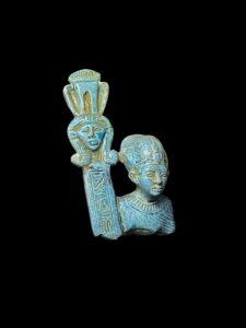 Goddess Hathor with King Tutankhamun Rare statue form for Ancient Egyptian Mythology - Image 4