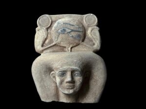 Handcarved Stone Queen Statue: Ancient Egyptian Cobra & Eye of Horus - Image 4
