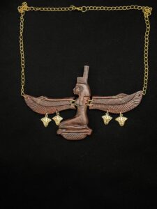 7" x W  Goddess Isis pectoral with Lotus flower Amulets, Goddess Isis Necklace made of Jasper stone and 24k Gold plating - Image 4