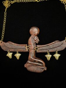 Hand-Carved Jasper Sekhmet Pectoral Necklace: 24k Gold Plated Lotus Amulet - Image 4