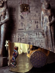 Goddess Sekhmet Crown: 18k Gold Dipped Copper, Kemetic Technology - Image 4