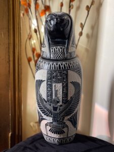 43 cm H Set of Four Egyptian canopic Jars, sons of Horus figurine. - Image 4