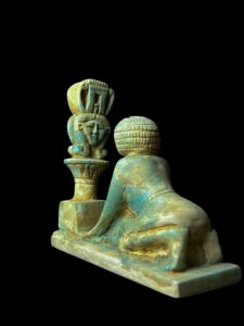 Vintage Stone Egyptian Goddess Hathor Statue with High Priest - Image 4