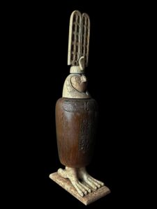 Vintage Egyptian God Ra Jar: Falcon Statue with Sun Disk - Image 4