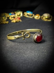 Brass Egyptian Ankh Bracelet: Key of Life, Red Stone - Image 4