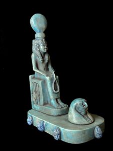 Hathor Statue with Horus Falcon Head & Scarab Beetle: Museum Replica - Image 4