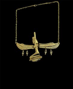 7" W Goddess Isis pectoral with ankh key of life Amulets, Goddess Isis Necklace made of Brass & 24k Gold plating - Image 4