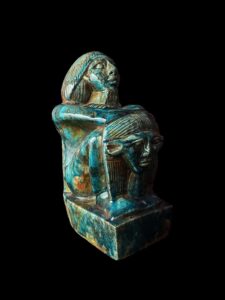 Goddess Hathor Statue with High Priest: Vintage Egyptian Stone - Image 4