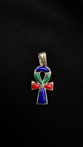 Silver Ankh Pendant with Natural Gemstones: Key of Life Amulet - Image 4