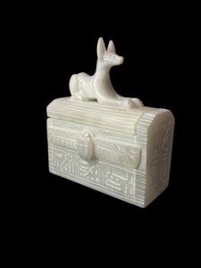 Egyptian God Anubis Box with Canopic jars figures and winged Beetle scarab - Image 4