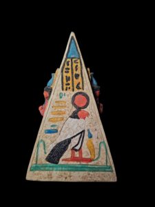 Egyptian Pyramid replica statue is made of stone and a pharaoh statuette. - Image 4