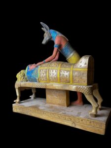 Large God Anubis statue mummifying king Tutankhamun made in Egypt from stone. - Image 4