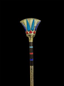 Lotus Flower Was Sceptre: Ebony, Brass, Gold, Gemstone Osiris Staff - Image 4