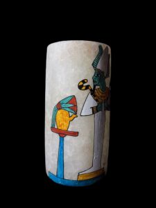 Egyptian Alabaster Vase: Osiris, Djed Pillar & Lotus Flower Decor - Image 4