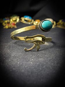 Brass Eye of Horus Bracelet with Turquoise Accent - Made in Egypt - Image 4