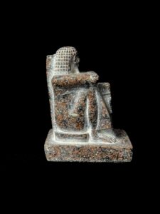 Egyptian Goddess Hathor Statue with High Priest: Vintage Stone - Image 4