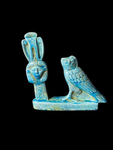 Goddess Hathor column with Egyptian Owl statue - Image 5