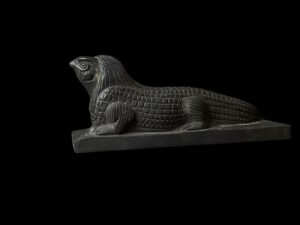 Basalt Crocodile Statue: Egyptian God Horus Falcon Head - Image 5