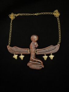 Hand-Carved Jasper Sekhmet Pectoral Necklace: 24k Gold Plated Lotus Amulet - Image 5