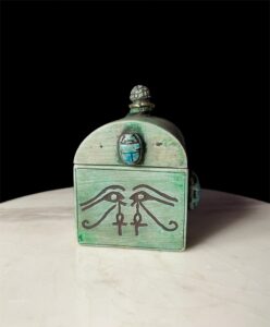 Goddess Sekhmet magical box with winged Beetle scarab for protection and good luck - Image 5