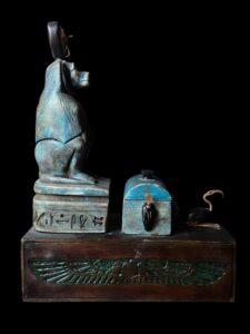 Egyptian Baboon figurine with Ibis God Thoth and Wings of Isis and Cobra Goddess. - Image 5