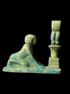 Vintage Stone Egyptian Goddess Hathor Statue with High Priest - Image 5
